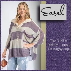 EASEL "Like A Dream" Loose Fit Rugby Top High Low Hem & Long Side Slit XL Collar